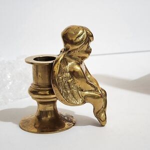 Vintage Gold Angel Brass Candle Holders Was